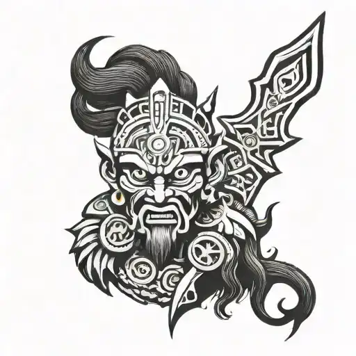 kal bhairav tattoo aztec style with kratos's blades of chaos tattoo design idea