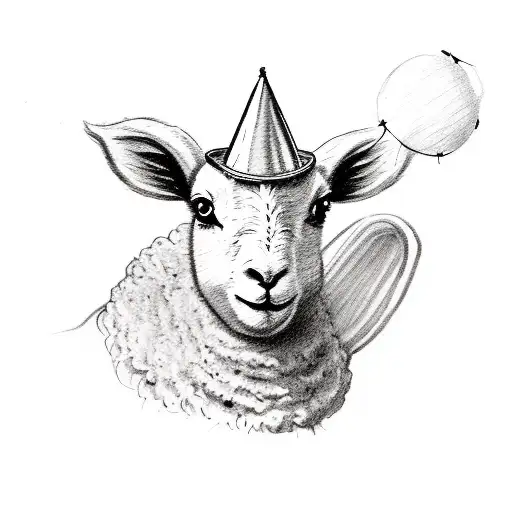 lamb with party hat tattoo design idea