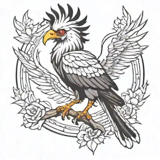 secretary bird rising tattoo design idea