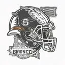 Merge the Denver Broncos mascot with iconic city landmarks in a blackwork style tattoo design idea
