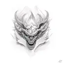 half evil half good creature tattoo design idea