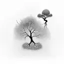 A black-grey tattoo of a tree with roots shaped like neurons, symbolizing the importance of mental health and nature tattoo design idea