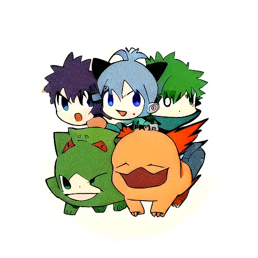 bulbasaur vestido de zoro roronoa, charmander vestido de ikki de fenix, squirtle vestido de Toushirou Hitsugaya tattoo design idea