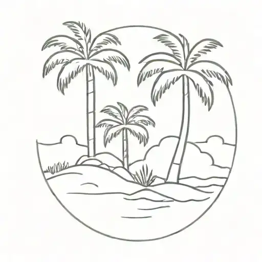 palm tree in a island tattoo design idea