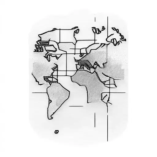A blackwork tattoo of a world map with dotted lines tracing the client's favorite travel routes tattoo design idea