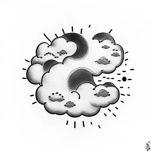 Japanese-style cloud transforming into a tattoo gun tattoo design idea