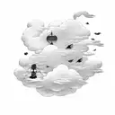 Japanese-style cloud transforming into a tattoo gun tattoo design idea
