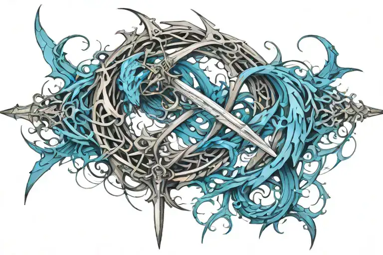 dragon sword intertwined tattoo design idea