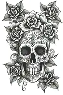 Mexican skull flowers tattoo design idea