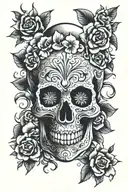 Mexican skull flowers tattoo design idea