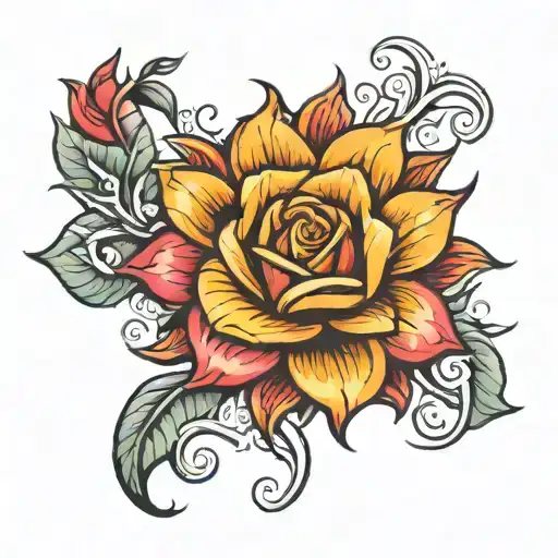 sun and rose  tattoo design idea