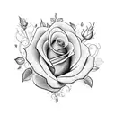 A rose surrounded by vines and topped with betty boop that reaches her shoulder tattoo design idea