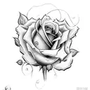 A rose surrounded by vines and topped with betty boop that reaches her shoulder tattoo design idea