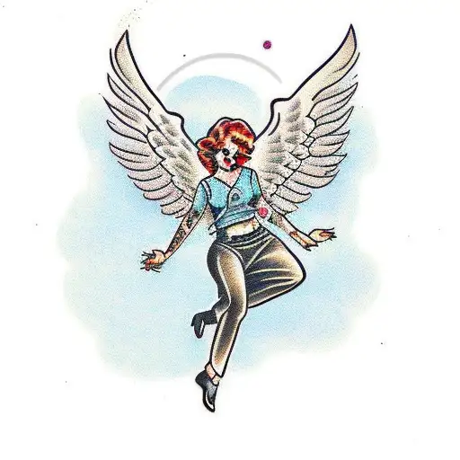 angel falling mid air tattoo design idea