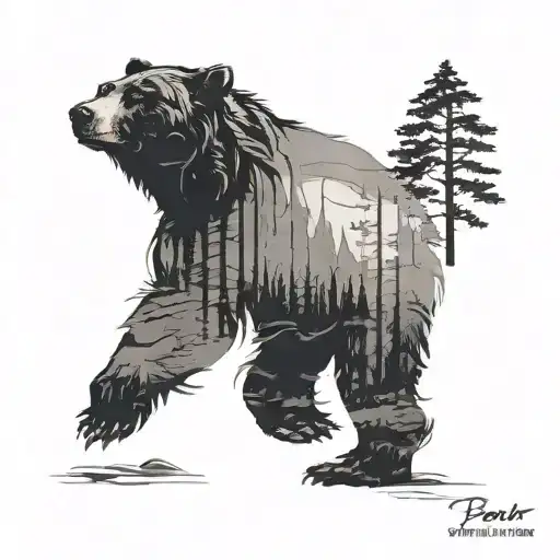  A bear walking silhouette all black tattoo design idea