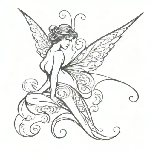 A delicate multiple fairy silhouette with intricate swirls as wings tattoo design idea