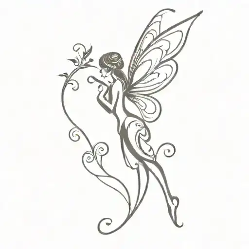 A delicate fairy silhouette with intricate swirls as wings tattoo design idea