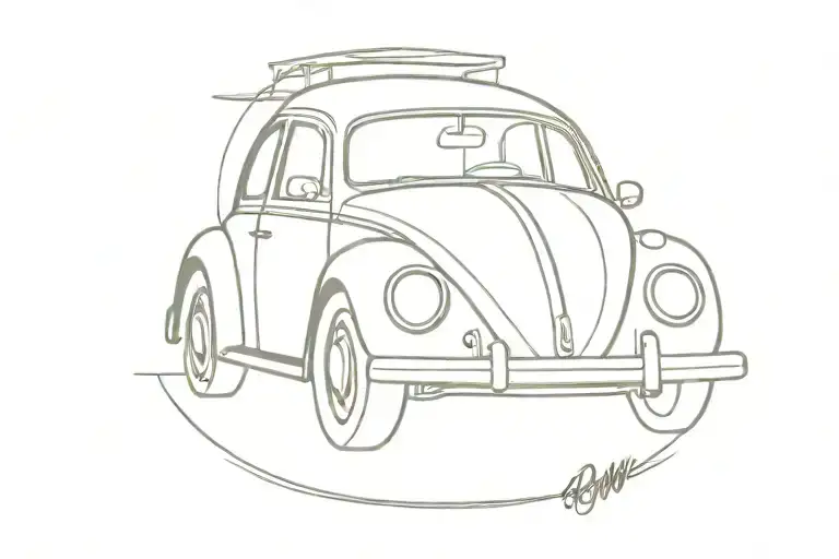VW beetle   with surfboard   tattoo design idea