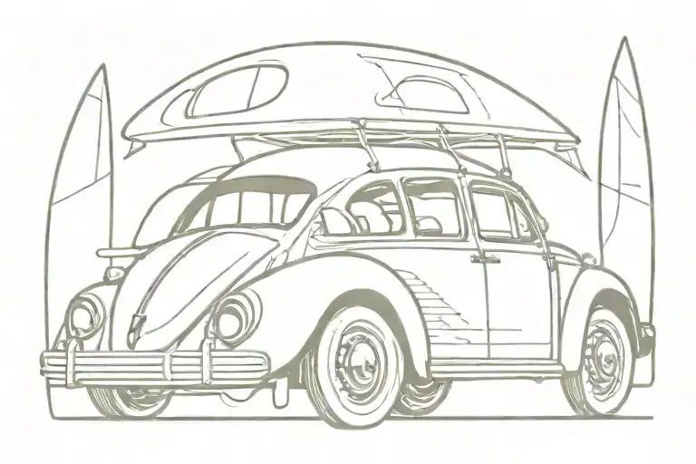 VW beetle with surfboard racks tattoo design idea