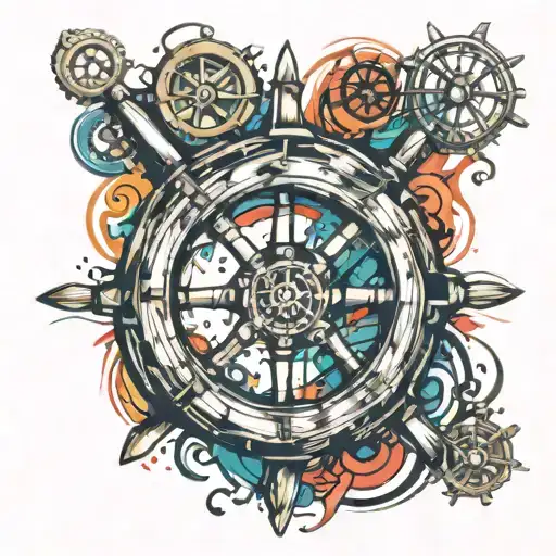 dad nautical ship wheel  tattoo design idea