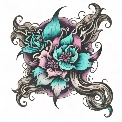 purple aqua color smoke tattoo design idea