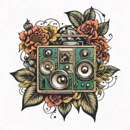 loud speakers, a garden of sound waves emanating tattoo design idea