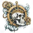 ships wheel anchor waves skull  tattoo design idea