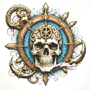 ships wheel anchor waves skull  tattoo design idea