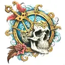 ships wheel anchor waves skull  tattoo design idea