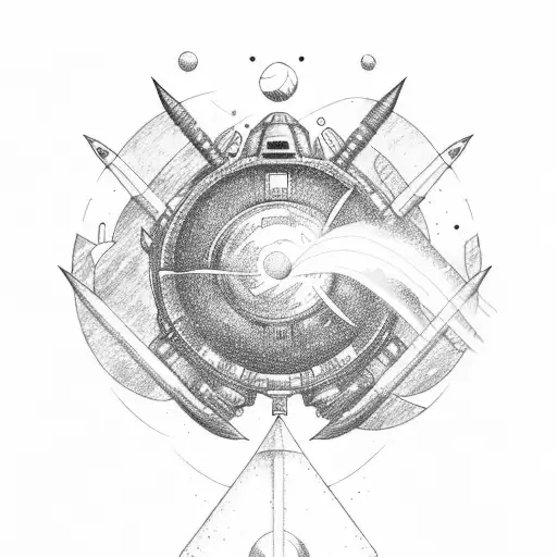 rocket with a background of space tattoo design idea