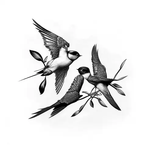 three swallows, one with an olive branch in it's mouth tattoo design idea