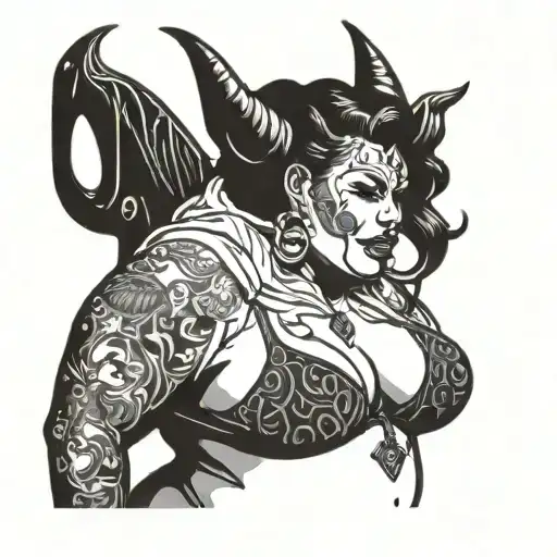 BBW with devil horns wearing bikini  tattoo design idea