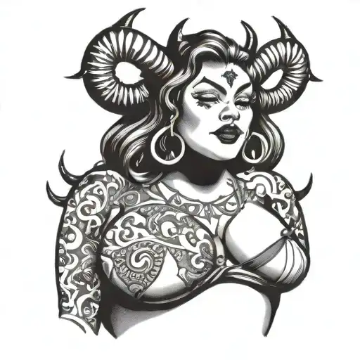 BBW with devil horns wearing bikini no tattoos tattoo design idea