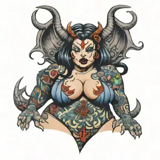 BBW devil wearing bikini tattoo design idea