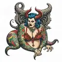 BBW devil wearing bikini tattoo design idea