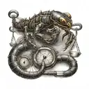 scorpion holding balance scale tattoo design idea