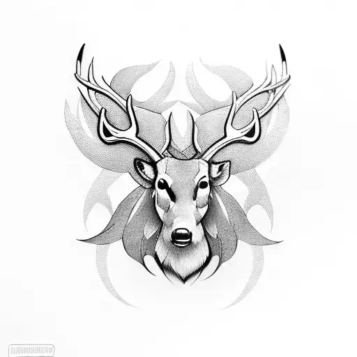 buck with feather and gun tattoo design idea
