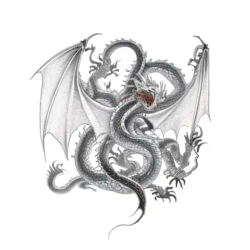 A dragon viper entwined with a yamata no orochi in a fierce battle tattoo design idea