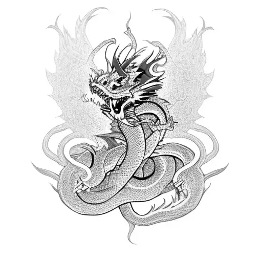 A dragon viper entwined with a yamata no orochi in a fierce battle tattoo design idea