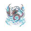 A dragon viper entwined with a yamata no orochi in a fierce battle tattoo design idea