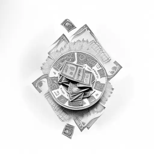 Stacks of money with intricate patterns tattoo design idea