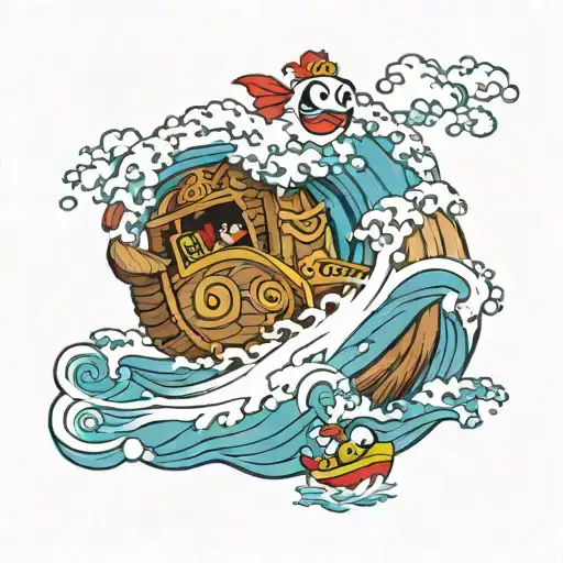 the thousand sunny riding a wave inside of a log pose  tattoo design idea