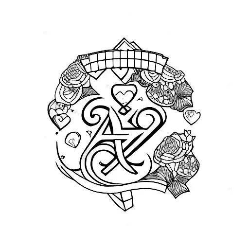 the letters A and J with hearts tattoo design idea