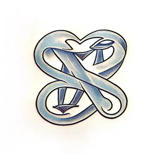 the letters A and J with hearts tattoo design idea