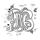 the letters A and J with hearts tattoo design idea