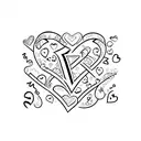 the letters A and J with hearts tattoo design idea