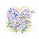 the letters A and J with hearts tattoo design idea