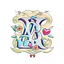 the letters A and J with hearts tattoo design idea