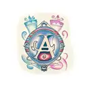 the letters A and J with hearts tattoo design idea