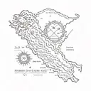 background map of Iran and Persian Gulf and the Caspian.  In the middle symbol of Iran's lion and sun under Ahura Mazda  tattoo design idea